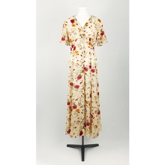Vintage Botanical Flutter Sleeve Dress | Size M - Picture 1 of 12